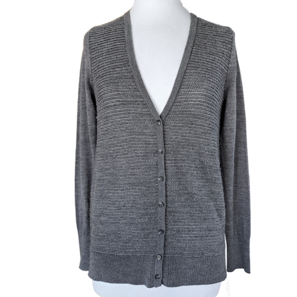 KARL LAGERFELD Gray Metallic Cardigan Sweater Size Small